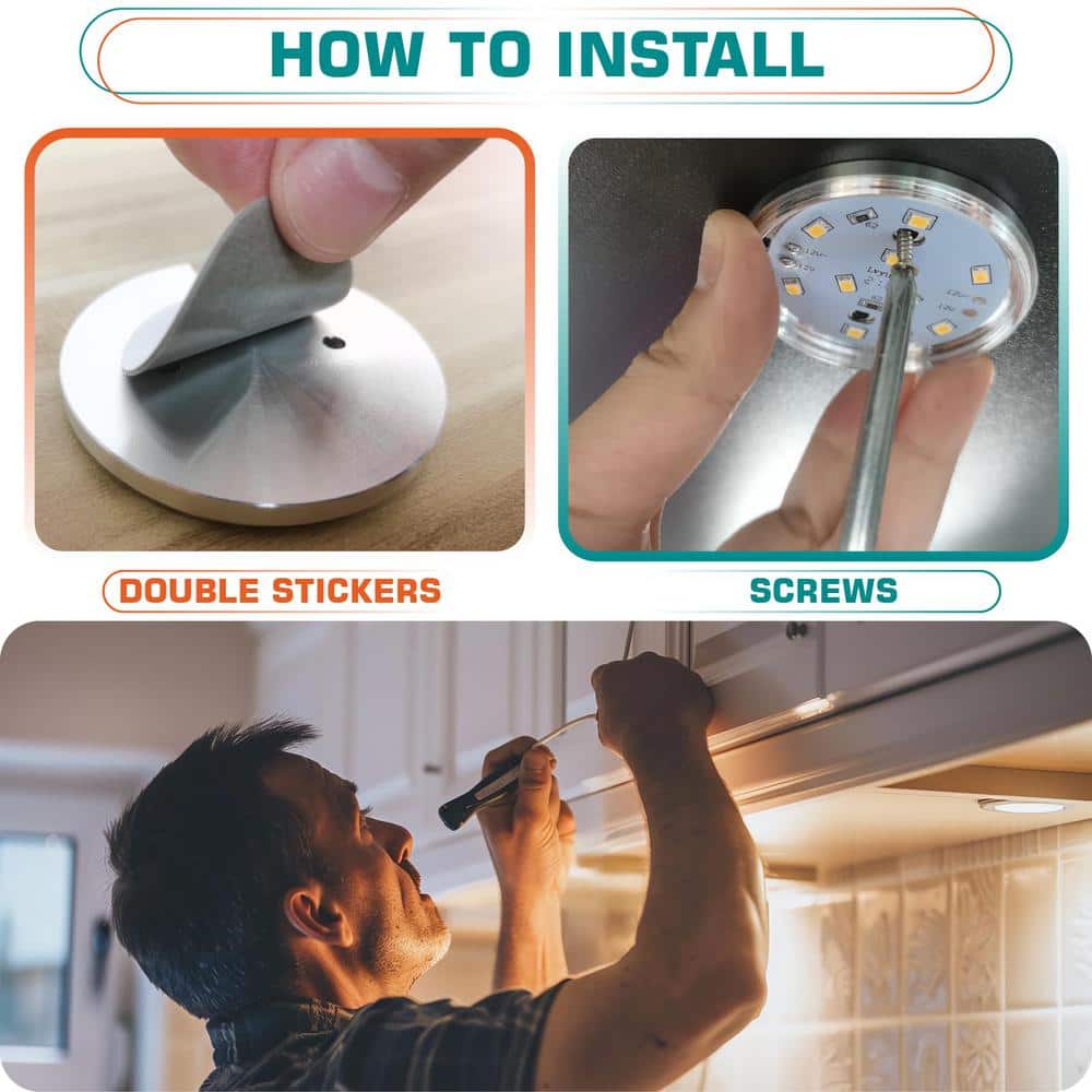 Super Bright White Aluminum LED Under Cabinet Puck Light 2-Pack