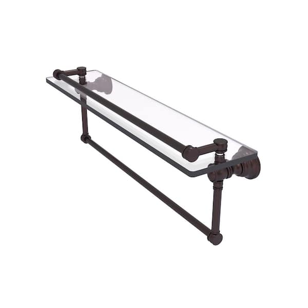 Allied Brass Carolina 22 in. W x 7.4 in. H x 5.54 in. D Glass Rectangular Shelf in Antique Bronze with Integrated Towel Bar
