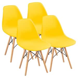 Eames Yellow Pre Assembled Mid Century Modern Style Dining Chair, DSW Shell Plastic Side Chairs (Set of 4)