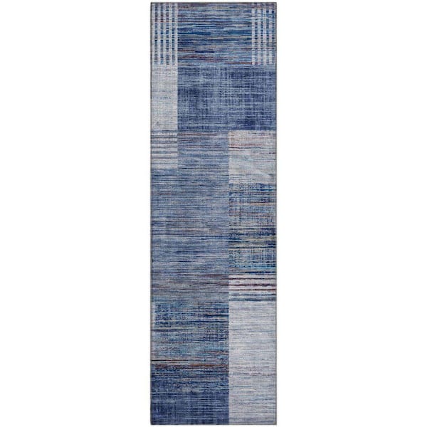 Mayfield Premium Machine Washable Abstract AMF2149 Blue 2 ft. x 7 ft. Runner Rug