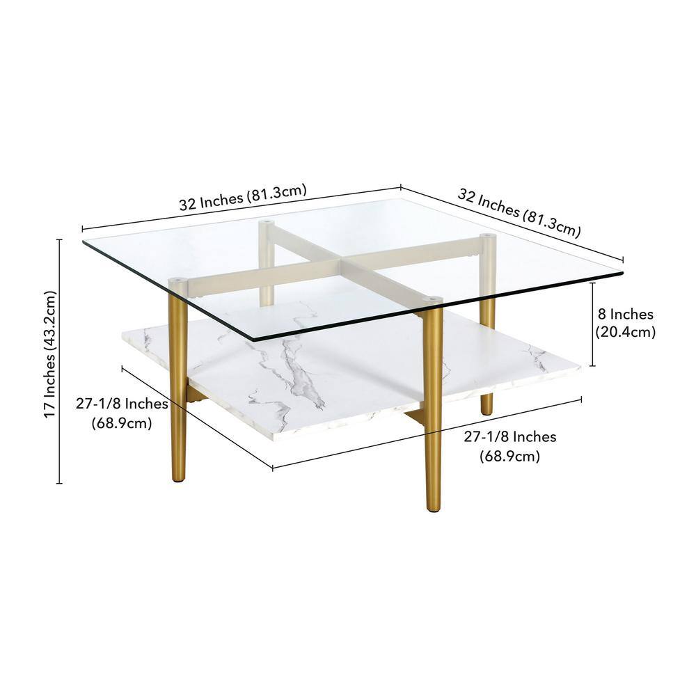 Otto Mid-Century Brass & Faux Marble Square Coffee Table