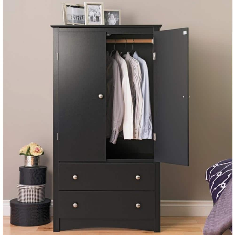 Contemporary Black 2-Drawer Armoire with Spacious Wardrobe Storage