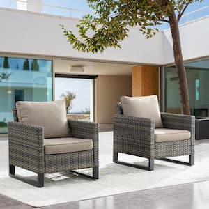 Valenta Gray Wicker Outdoor Lounge Chair with Gray Cushion (2-Pack)