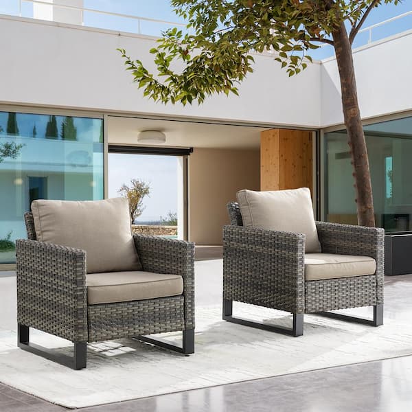 Gymojoy Valenta Gray Wicker Outdoor Lounge Chair with Gray Cushion (2-Pack)