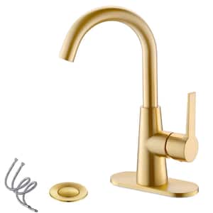 4 in. Centrest Single-Handle Bathroom Sink Faucet with Deck Plate and Supply Hoses in Brushed Gold