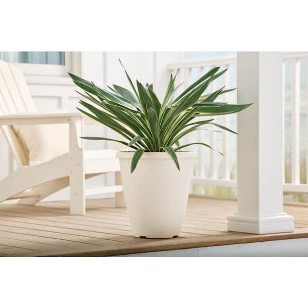 14 in. Eleanora Cream Plastic Self-Watering Planter (14 in. D x 14.5 in. H)