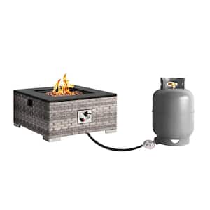 23.6 Square Wicker Propane Fire Pit Table, 50,000 BTU Gas Fire Table for Outside Patio in Gray