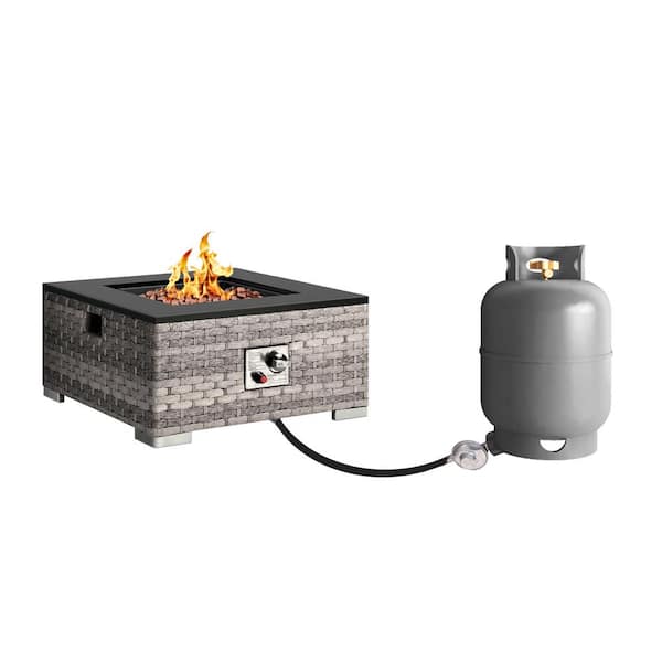 Runesay 23.6 Square Wicker Propane Fire Pit Table, 50,000 BTU Gas Fire Table for Outside Patio in Gray