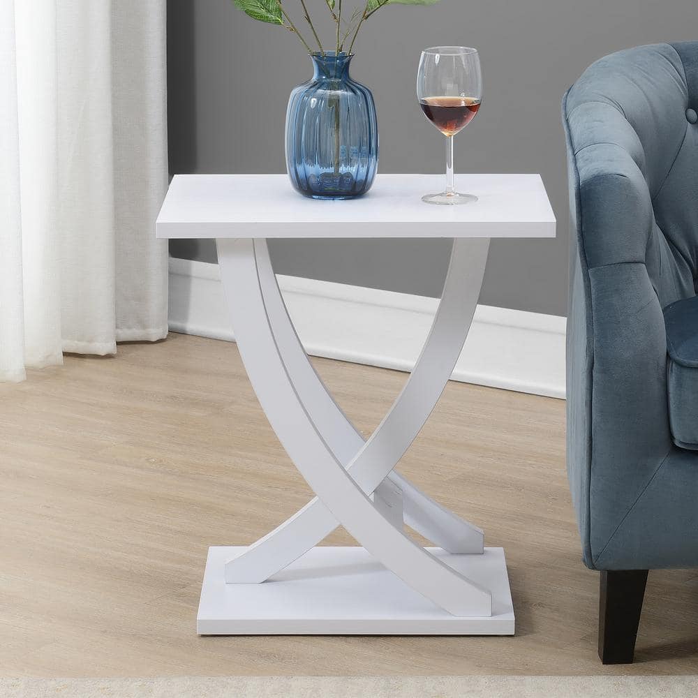 Newport 22 in. Weathered Brown Rectangle Wood Criss-Cross Chairside End Table