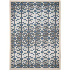 Courtyard Blue/Beige 8 ft. x 11 ft. Border Indoor/Outdoor Patio  Area Rug