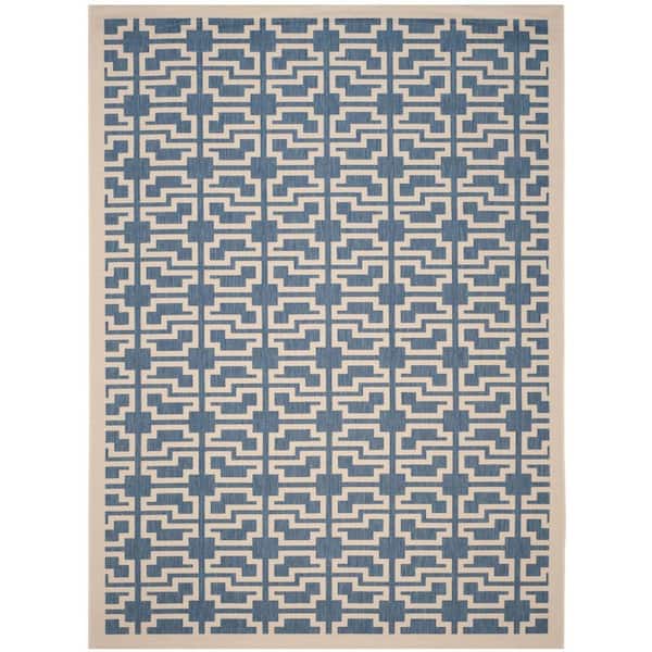 SAFAVIEH Courtyard Blue/Beige 8 ft. x 11 ft. Border Indoor/Outdoor Patio  Area Rug