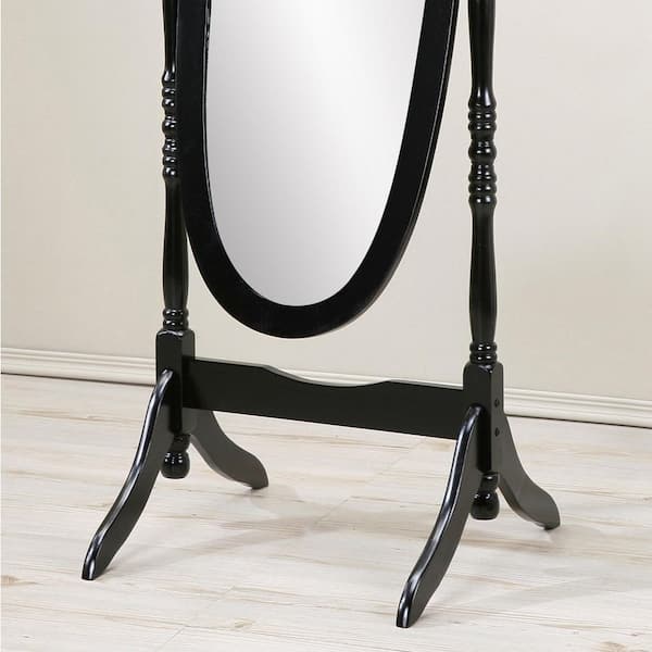 Black 22.5 in. W x 59.25 in. H x 16 in. D Oval Wood Full Length Mirror with Stand, Elongated Floor Cheval Mirror