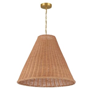 60-Watt 1 Light Natural Piece Woven Pendant Light with Rattan Shade