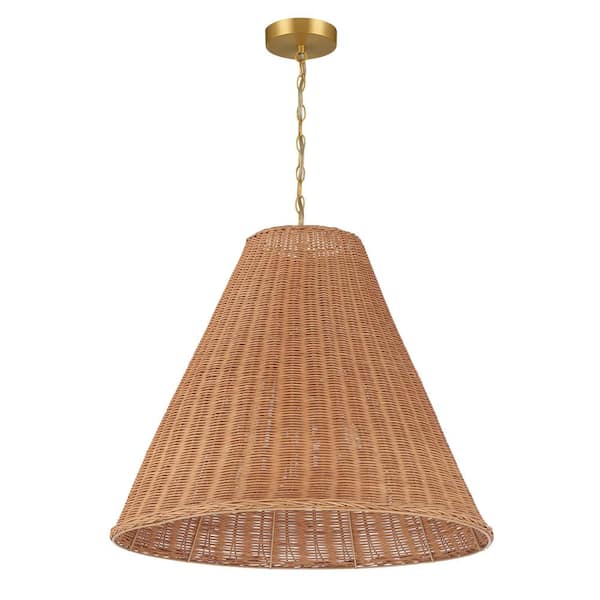 60-Watt 1 Light Natural Piece Woven Pendant Light with Rattan Shade