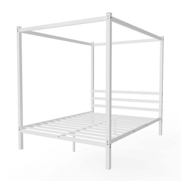 wetiny 63 in. W White Non-upholstered Metal Frame Queen Canopy Bed