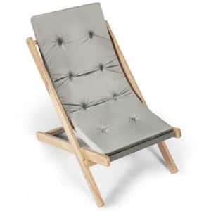 3-Position Adjustable and Foldable Wood Beach Chair with Grey Cushion