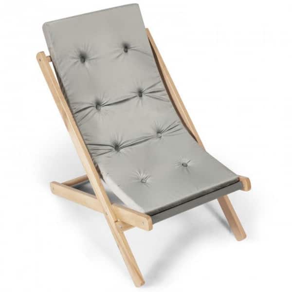 Alpulon 3-Position Adjustable and Foldable Wood Beach Chair with Grey Cushion