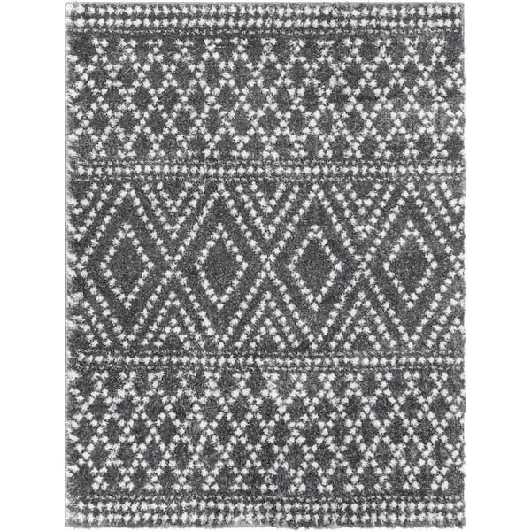 Celeste Evora Moroccan Diamond Pattern Shag Grey 7 ft. 10 in. x 9 ft. 10 in. Area Rug