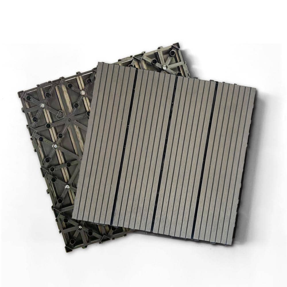 11.8 in. W x 11.8 in. L Outdoor Striped Pattern WPC Composite Interlocking Flooring Deck Tiles (20 Per Box), Gray price history on PriceWatchPro