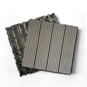 11.8 in. W x 11.8 in. L Outdoor Striped Pattern WPC Composite Interlocking Flooring Deck Tiles (20 Per Box), Gray