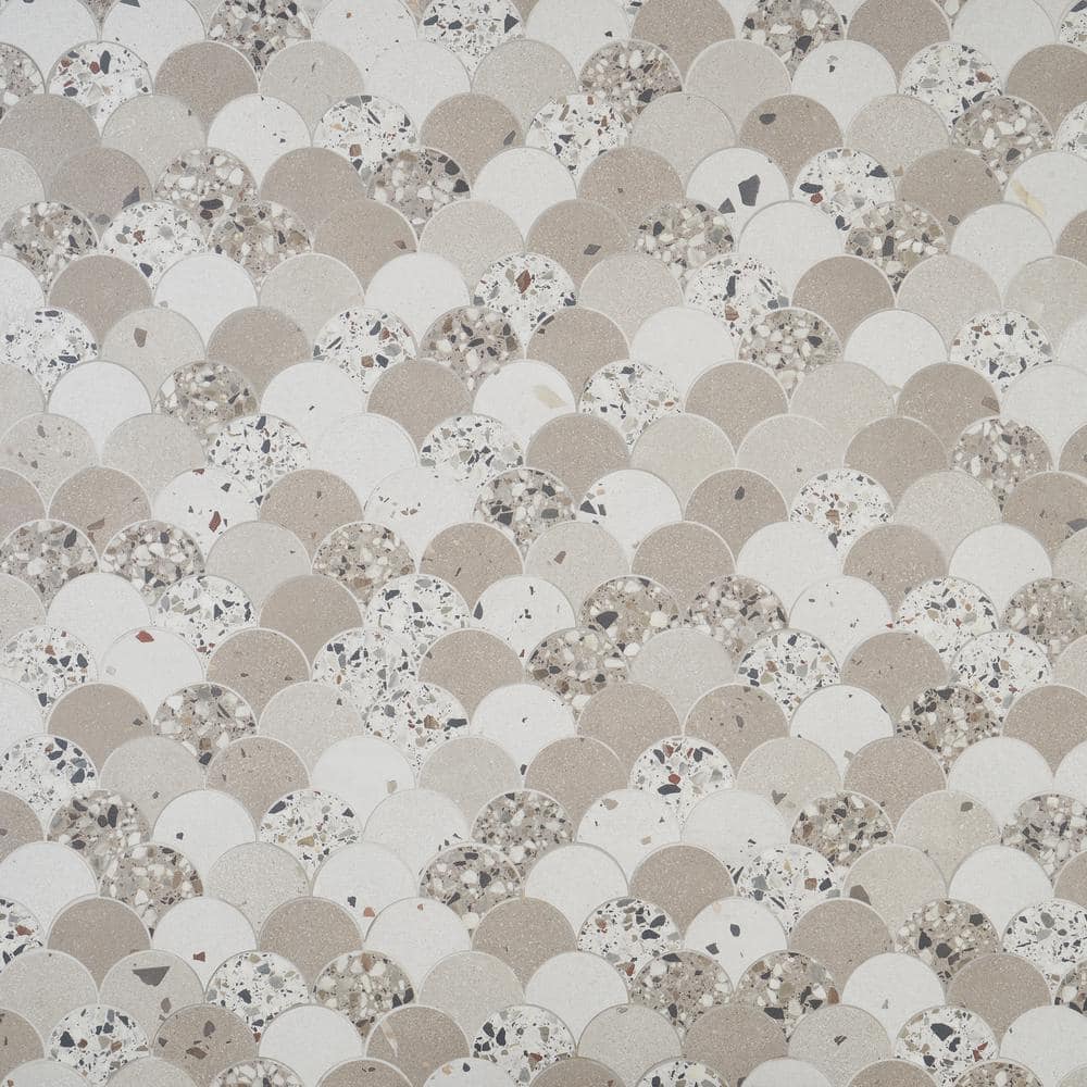 Warm Beige Fish Scale Terrazzo Porcelain Mosaic Tile