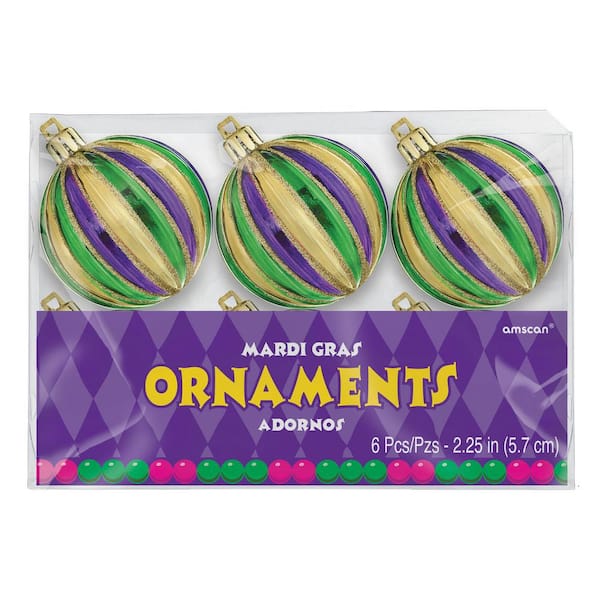Amscan 2.25 in. Mardi Gras Striped Ornaments (2-Pack)