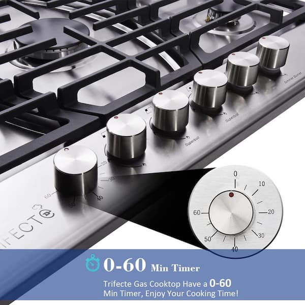 WUZSTAR 5 Burners Built-in Gas Cooktop,Stainless Steel Gas Hob Stove  Automatic Pulse Ignition Countertop Stove