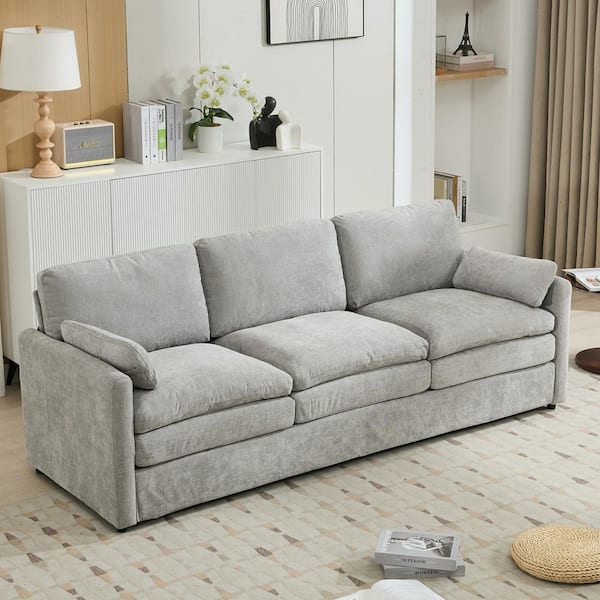 89 in. Wide Flared Arm Chenille Rectangle Comfy Cloud Sofa in. Light Gray with Double-Layered Cushion Lumbar Pillows
