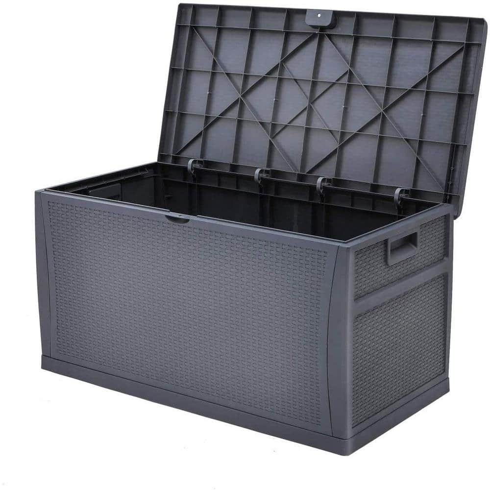Gray Wicker Pattern 120 Gallon Resin Deck Box
