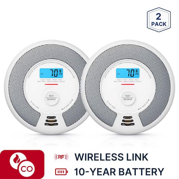 10-Year Battery Wireless Interconnected Smoke and CO Alarm with Display and LED Light 2 Pack SC07-W