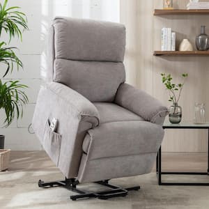 30 in. Width Big and Tall Light Gray Fabric Remote Power Lift Recliner