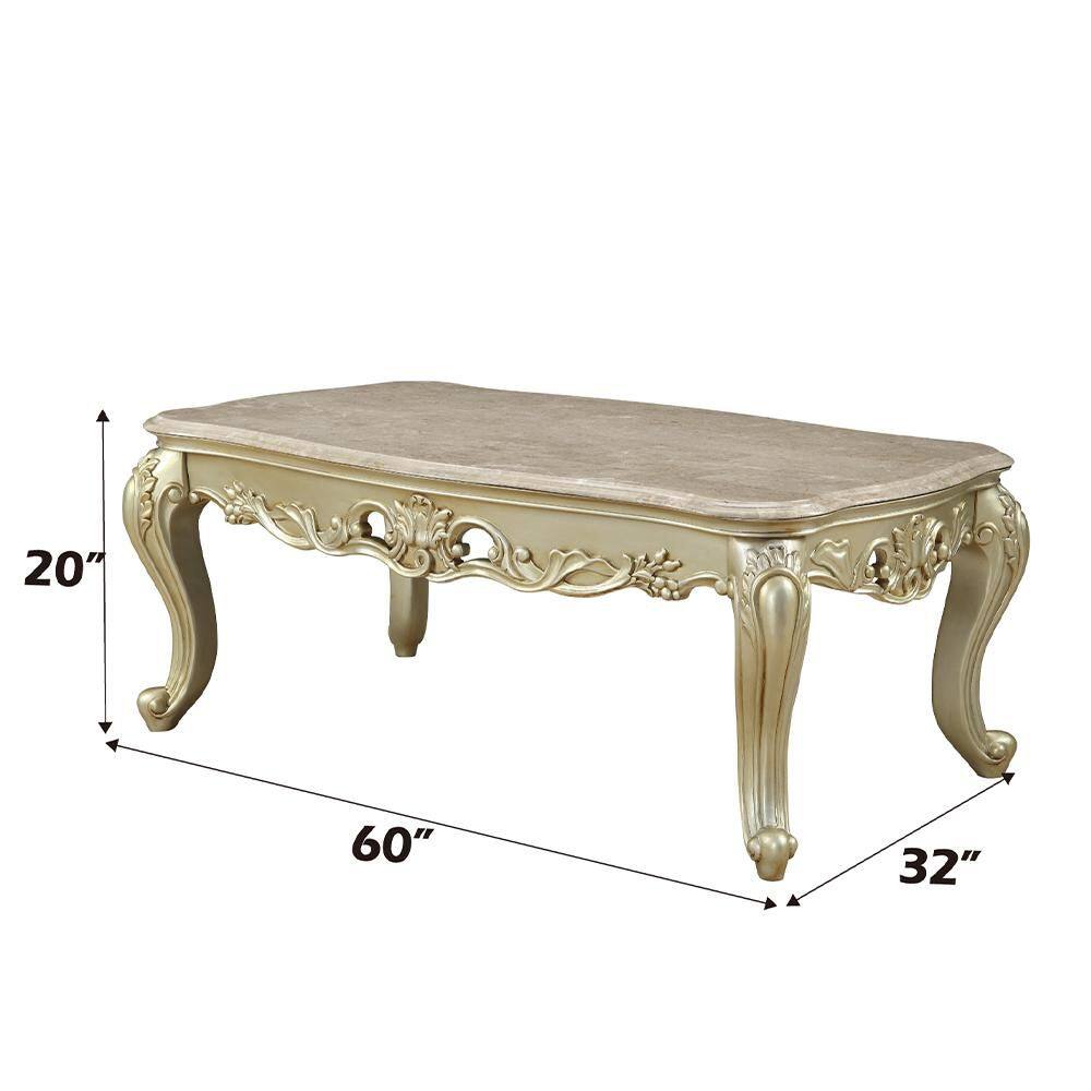 Gorsedd Rectangular Marble Top Antique White Coffee Table