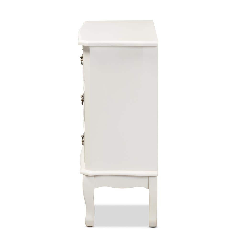 Gabrielle White 3-Drawer Wood Dresser with Brass Handles