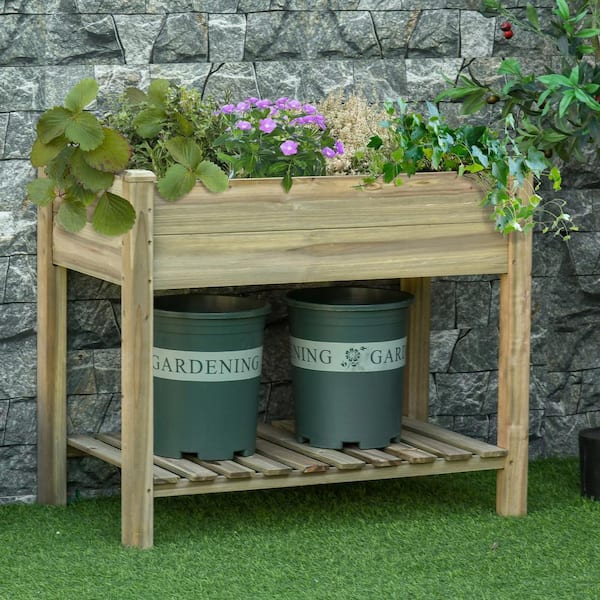 Unbranded 36 in. W x 20 in. D x 30 in. H Wood Raised Garden Bed with Legs and Storage Shelf for Garden Vegetables and Flowers