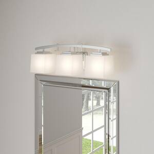 Architecture 3-Light Brushed Nickel Vanity Light with Etched White Glass Shades, Dimmable LED Daylight Bulbs Included