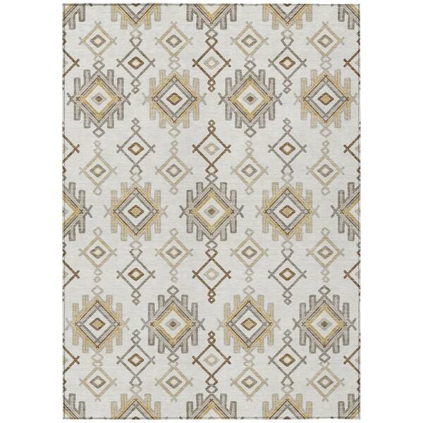 Chantille Machine Washable Indoor/Outdoor Abstract ACN3042 Ivory 5 ft. x 7 ft. 6 in. Area Rug