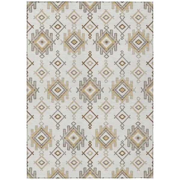 Chantille Machine Washable Indoor/Outdoor Abstract ACN3042 Ivory 9 ft. x 12 ft. Area Rug