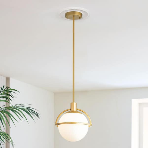 GoYeel 1-Light Gold Modern/Contemporary Globe Opal Glass Hanging Pendant Light