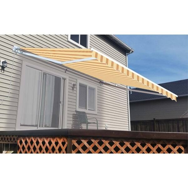 Aleko 8 Ft X 6 5 Ft Retractable Patio Awning Multiple Stripe Yellow Aw8x6 5mstryel315 Hd The Home Depot