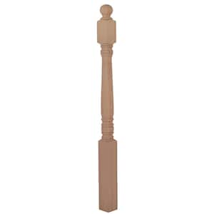 Stair Parts 4500 56 in. x 3-1/2 in. Unfinished Red Oak Ball Top Newel Post for Stair Remodel