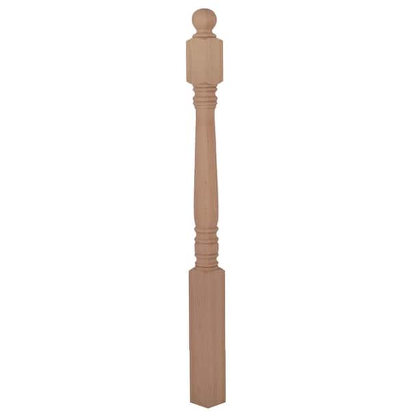 EVERMARK Stair Parts 4500 56 in. x 3-1/2 in. Unfinished Red Oak Ball Top Newel Post for Stair Remodel