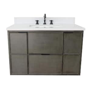 Scandi II 37 in. W x 22 in. D Wall Mount Bath Vanity in Gray with Quartz Vanity Top in White with White Rectangle Basin