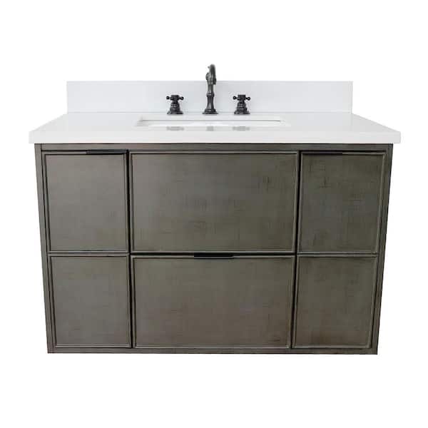 Scandi II 37 in. W x 22 in. D Wall Mount Bath Vanity in Gray with White Engineered Stone Top with White Rectangle Basin