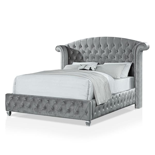 Furniture of America Nesika Gray California King Panel Bed with Wingback Design