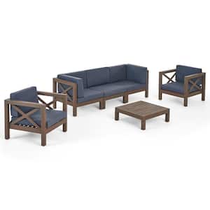 Brava Grey 6-Piece Wood Outdoor Patio Conversation Seating Set with Dark Grey Cushions