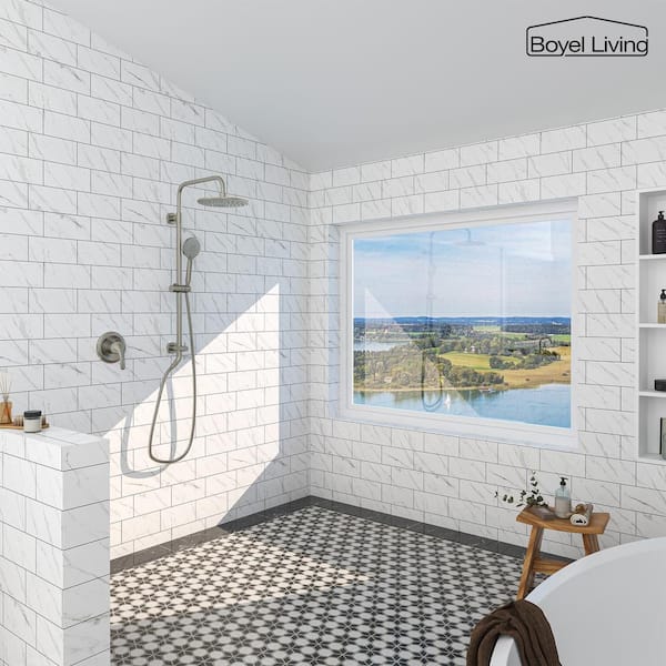 3-Spray Patterns with 2.5 GPM 10 in. Wall Mount Dual Shower Heads with Pressure Balance Valve in Brushed Nickel