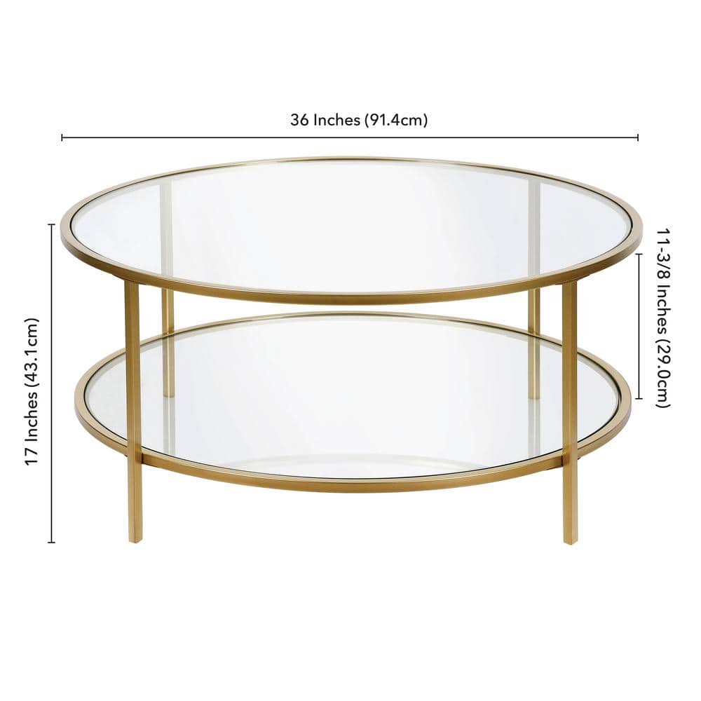 Brass Round Glass Top Coffee Table with Graduated Legs