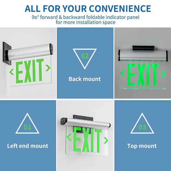 EKIEUDL AC 120/277V Green Exit Signs Hardwired Emergency