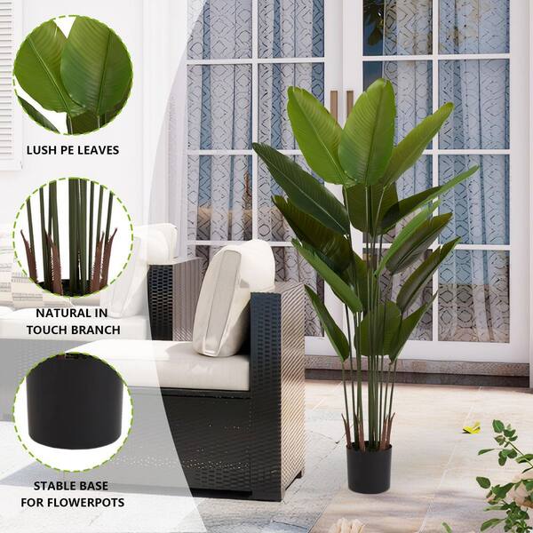 CROSOFMI Artificial Bird Of Paradise Plant 4 Feet Fake Tropical Palm Tree With 8 Leaves,Perfect Faux Plants In Pot For Indoor Outdoor House Home Office Garden Modern Decoration Housewarming Gift
