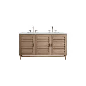 Portland 60.0 in. W x 23.5 in. D x 34.3 in. H Bathroom Vanity in Whitewashed Walnut with Ethereal Noctis Quartz Top